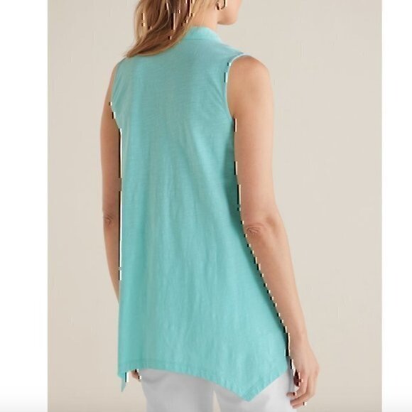 SOFT SURROUNDINGS Danielle Button Tank Aqua Blue Sleeveless 100% Cotton Top XS - Picture 3 of 12